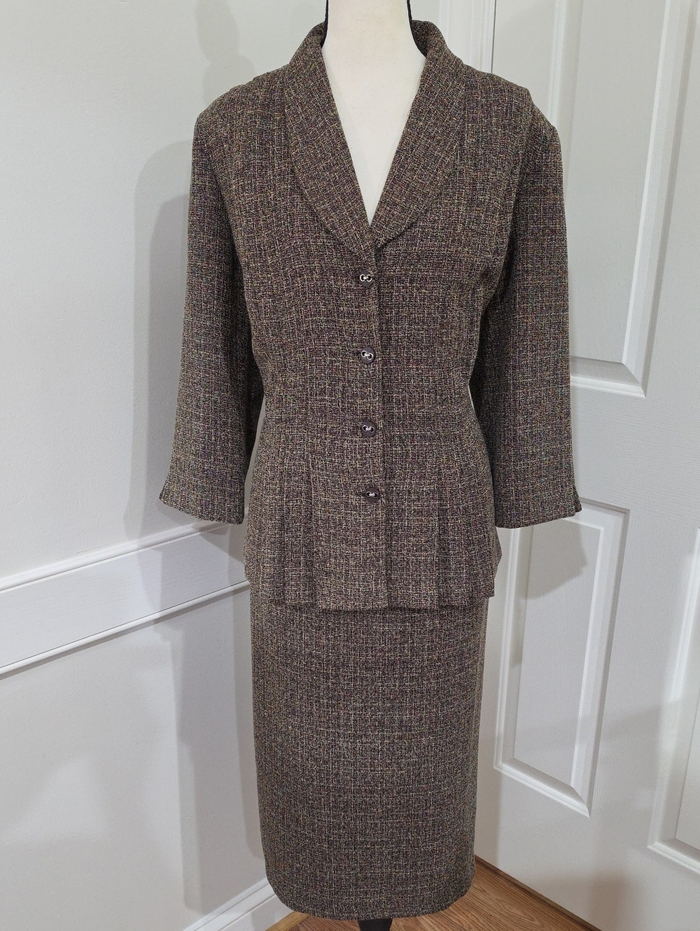 VTG Danny & Nicole 2-Piece Tweed-Look Skirt Suit Chocolate Brown Size 14